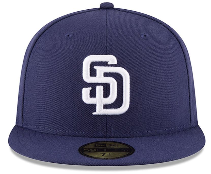 San Diego Padres Hat Mens New Era 59Fifty Sz 7 3/8 Blue Baseball Cap Flat  Brim